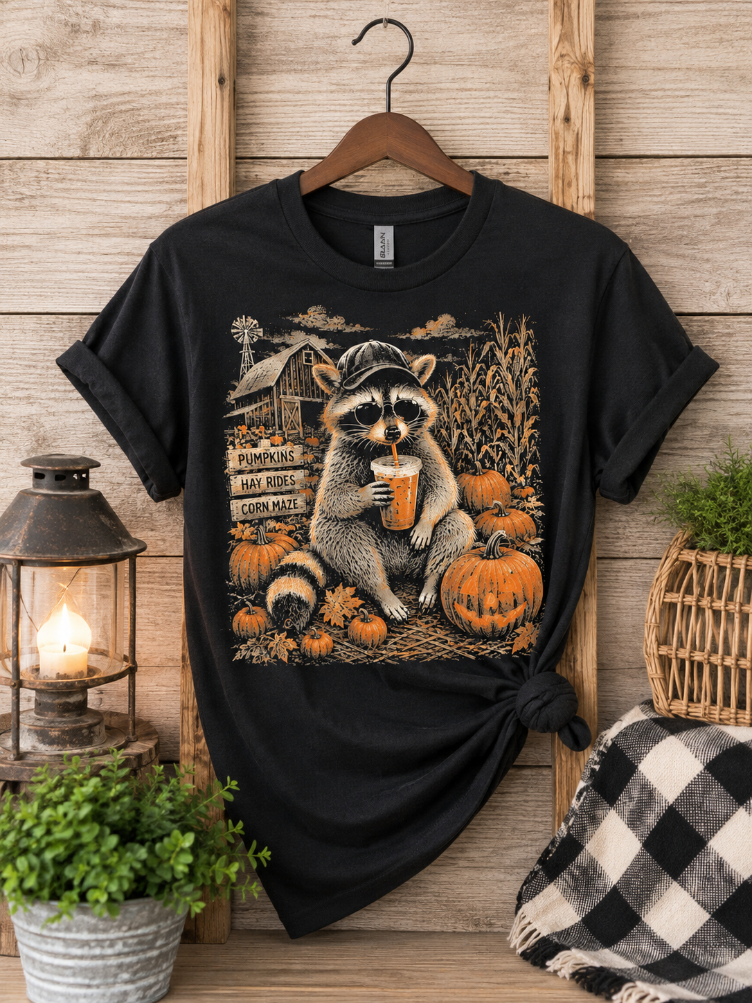 Fall Raccoon Graphic T-Shirt