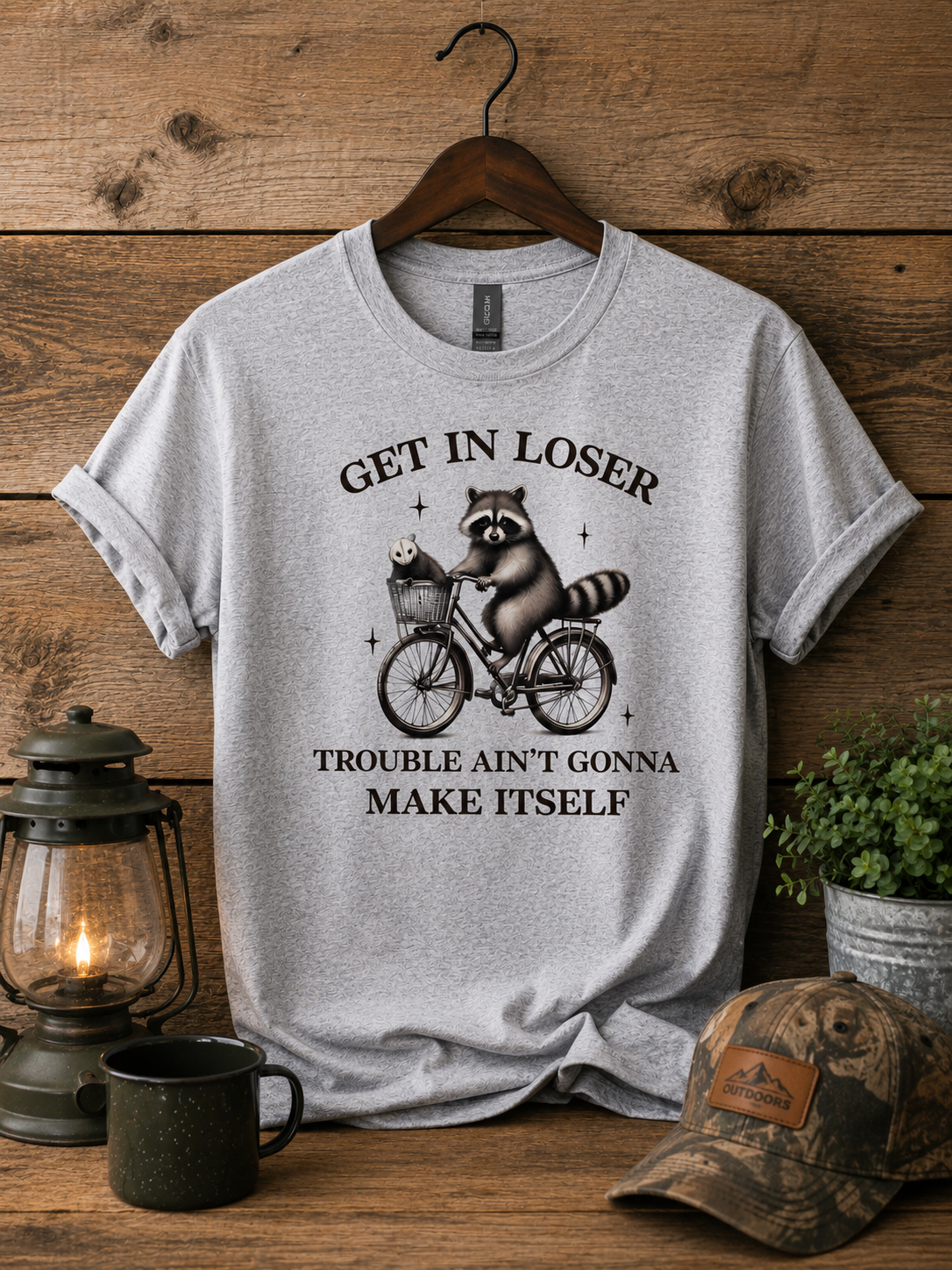 Get In Loser Raccoon Graphic T-Shirt