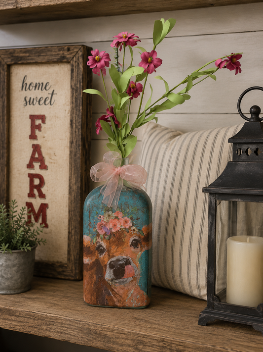 Pink Flowers Cow Bottle