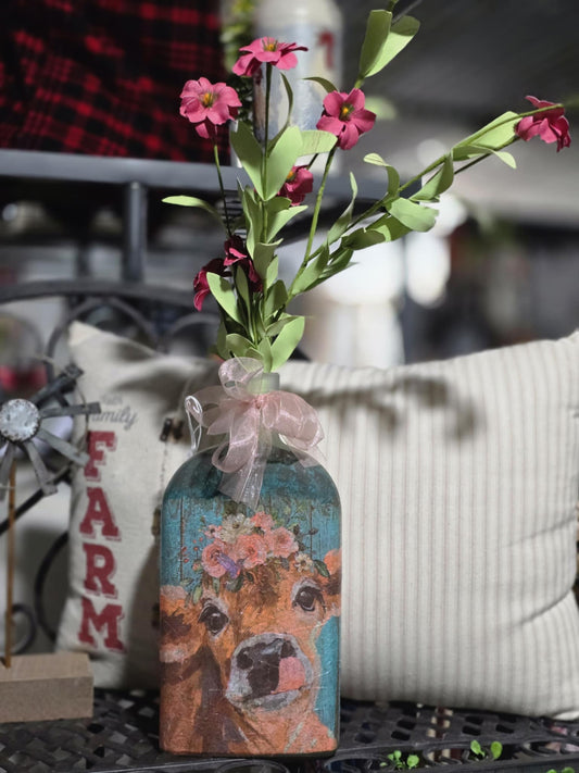 Pink Flowers Cow Bottle